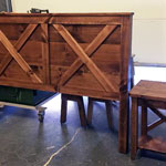 rustic wood head board & side table