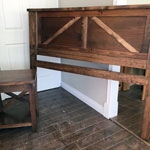 rustic wood head board & side table