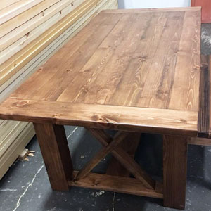 rustic wood kitchen table and bench