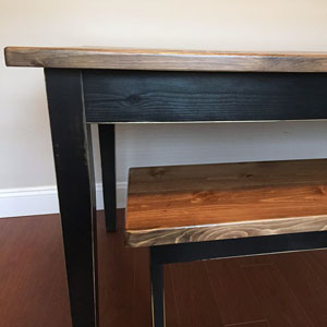 rustic wood kitchen table and bench